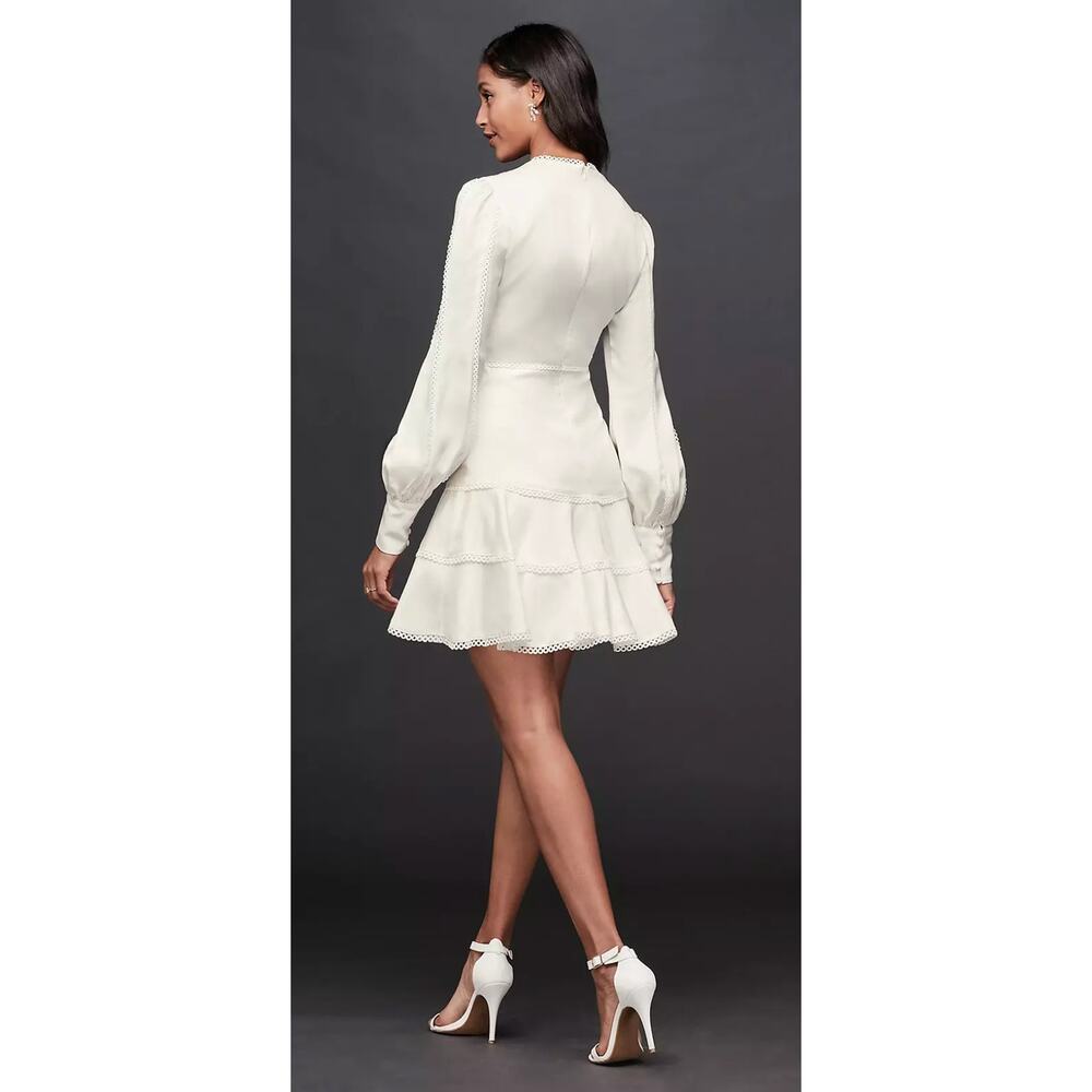 White Bardot Crochet V-Neck Mini Dress with Flounce Hem US 6 - Picture 10 of 10